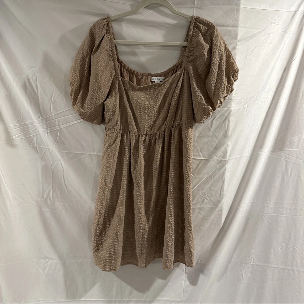 And Now This Elegant Tan Puff Sleeve Dress